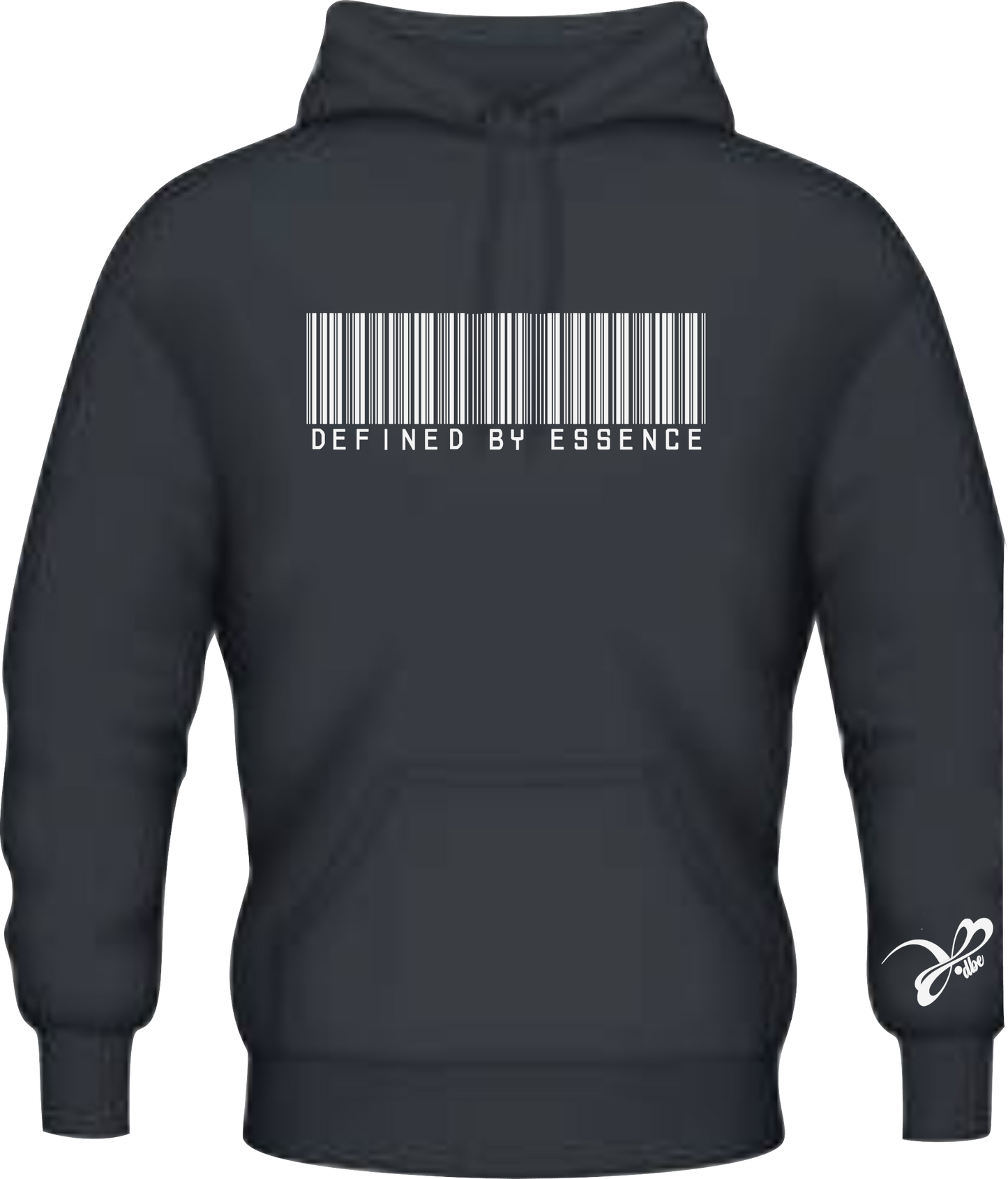 A black barcoded Defined by Essence hoodie 