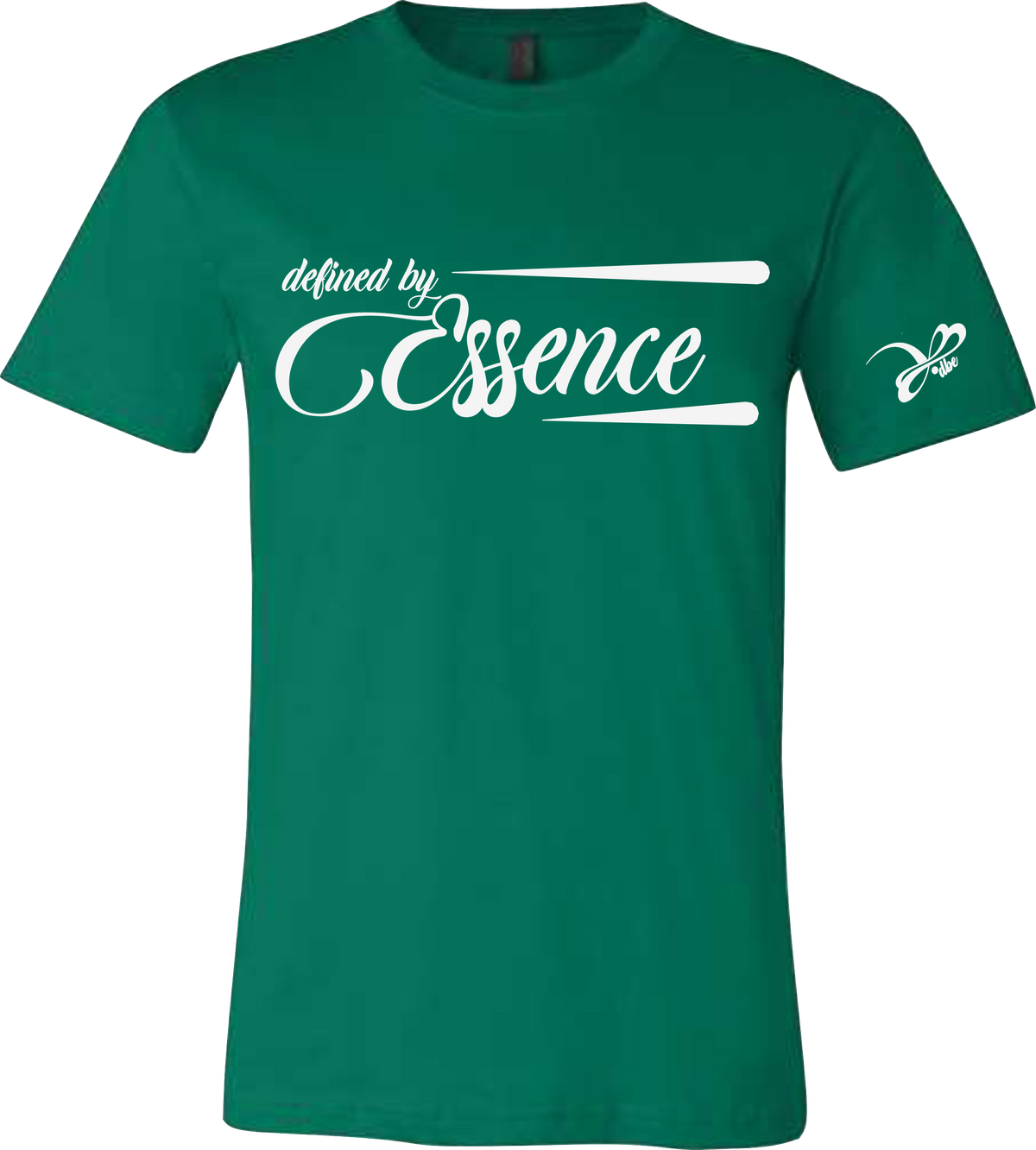 Women wearing a kelly green infinite classic Defined By Essence T-Shirt with white writing